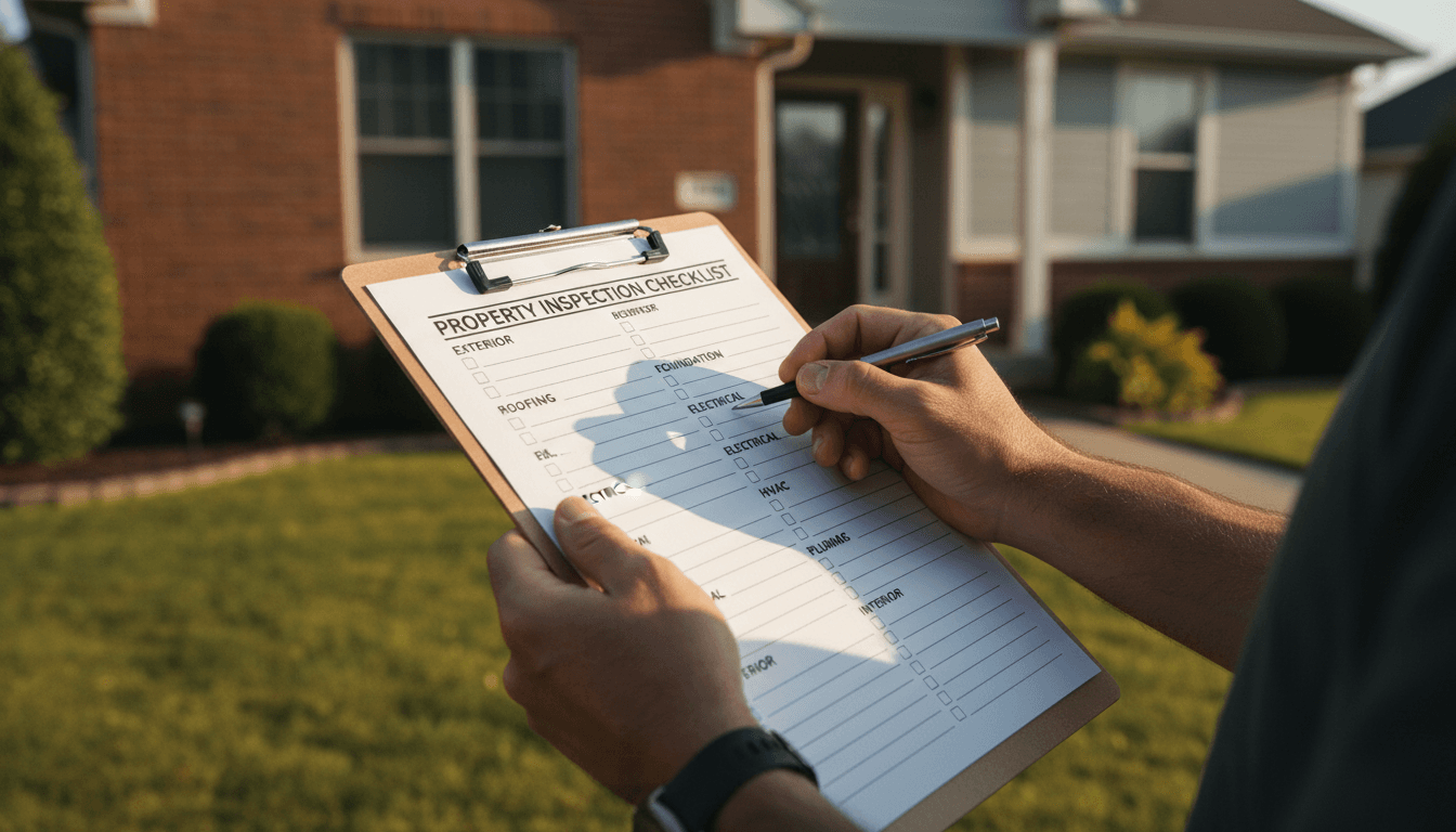 Property inspector holding clipboard during residential inspection in Jasper, Florida