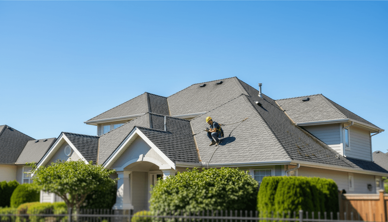 Property inspector examining exterior building condition